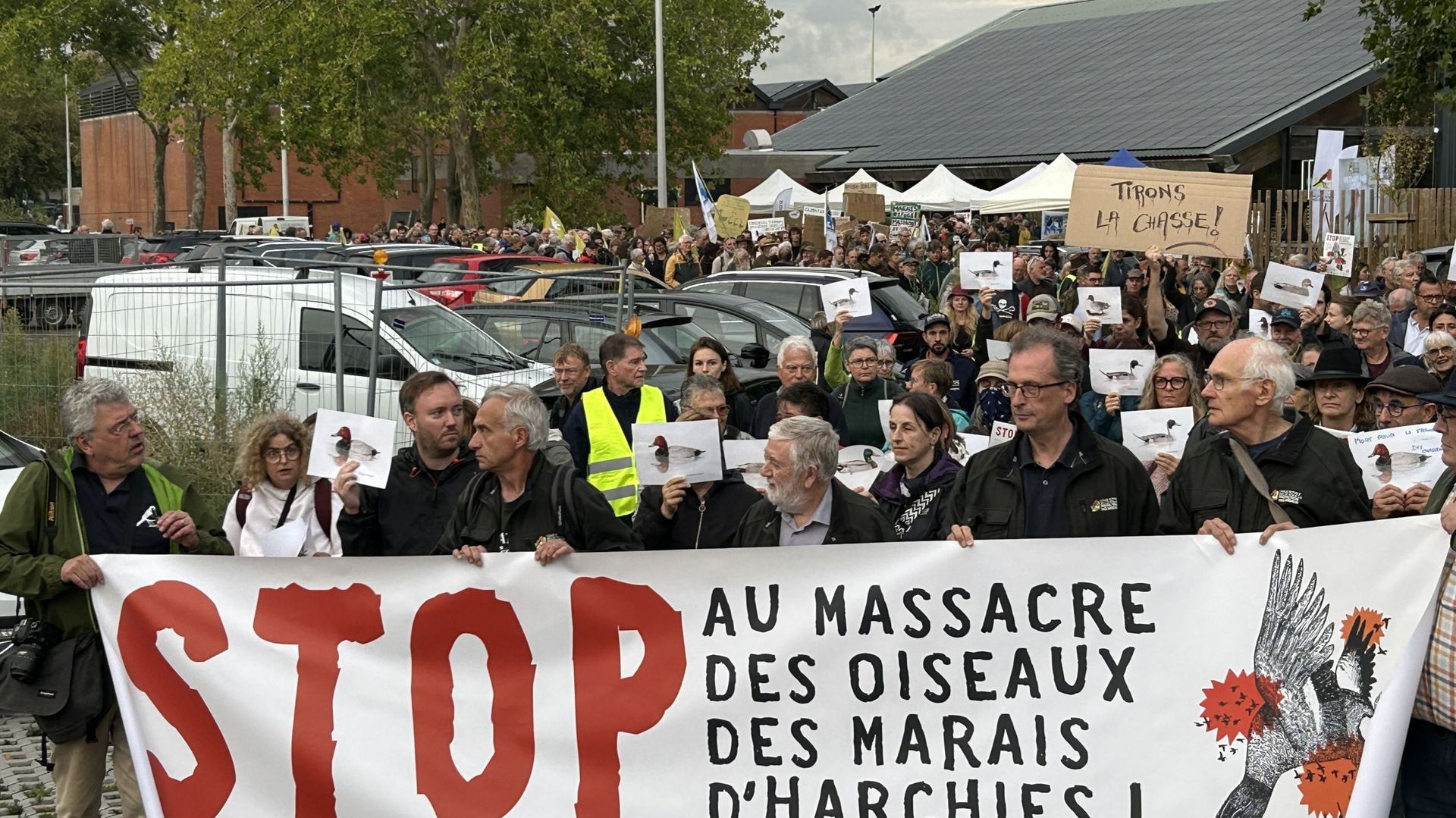 700 personnes manifestent contre la chasse au canard près des zones humides protégées à Harchies