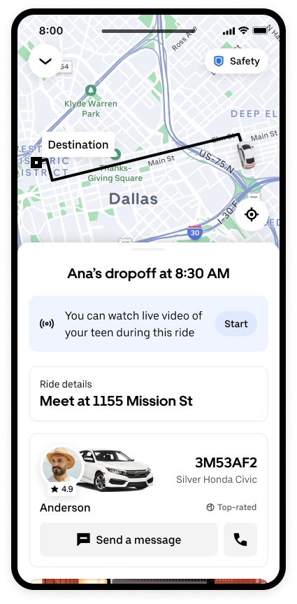 Uber lance une fonction de vidéo en direct pour assurer la sécurité des adolescents lors de trajets aux États-Unis.