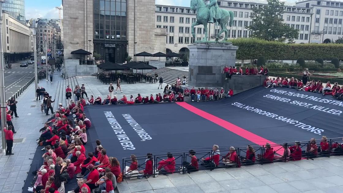 Des activistes manifestent à Bruxelles, dénonçant l'inaction du gouvernement sur l'accord concernant Gaza