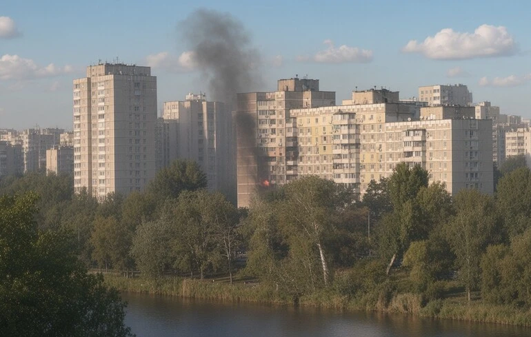Une frappe de drone russe touche un immeuble résidentiel à Kyiv, une femme blessée, évacuations en cours